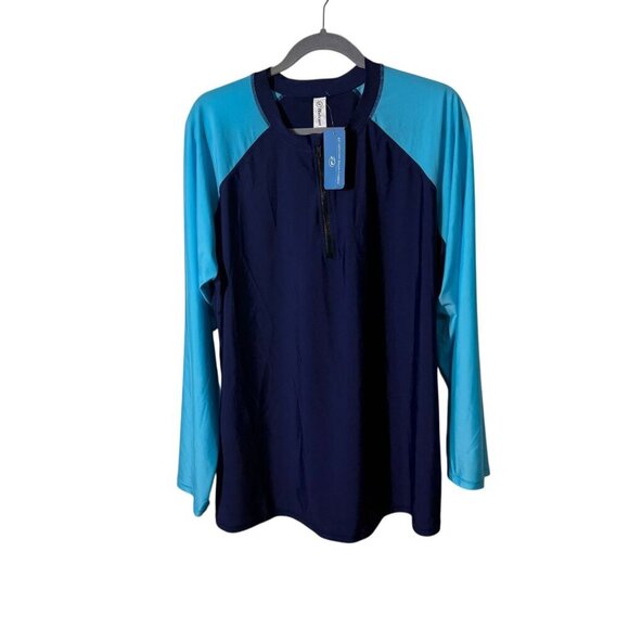 Womens Navy & Blue Long-Sleeve Rash Guard Shirt 3X By Halcurt NWT - Picture 1 of 4